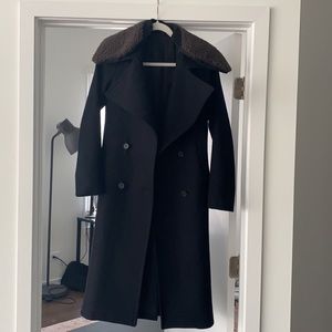 AllSaints Wool Coat Shearling Collar US2